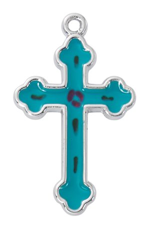 Sterling Silver Cross with Blue Boxed