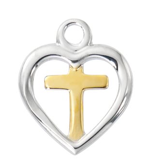 Sterling Silver Heart with Gold Cross Boxed