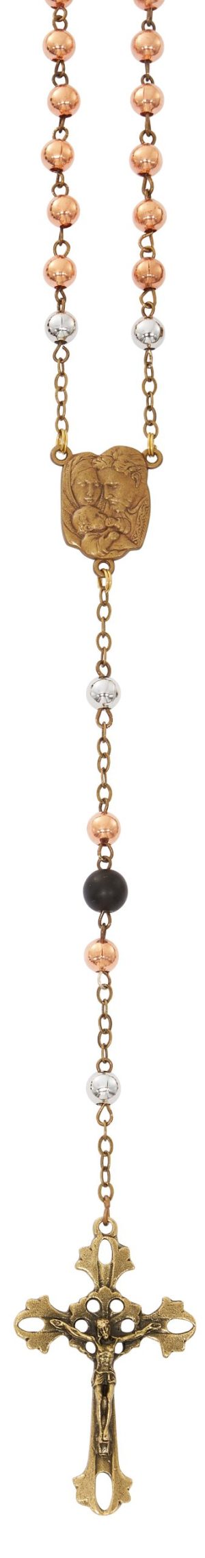 TRI-COLOR METAL HOLY FAMILY ROSARY CLEAR TOP BOX