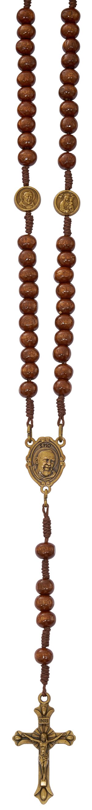 BRONZE WOOD ST. PIO ROSARY CLEAR TOP BOX