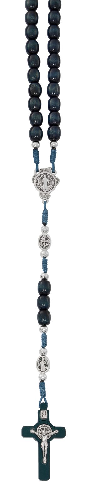 BLUE WOOD ST. BENEDICT ROSARY ON HANGING CARD