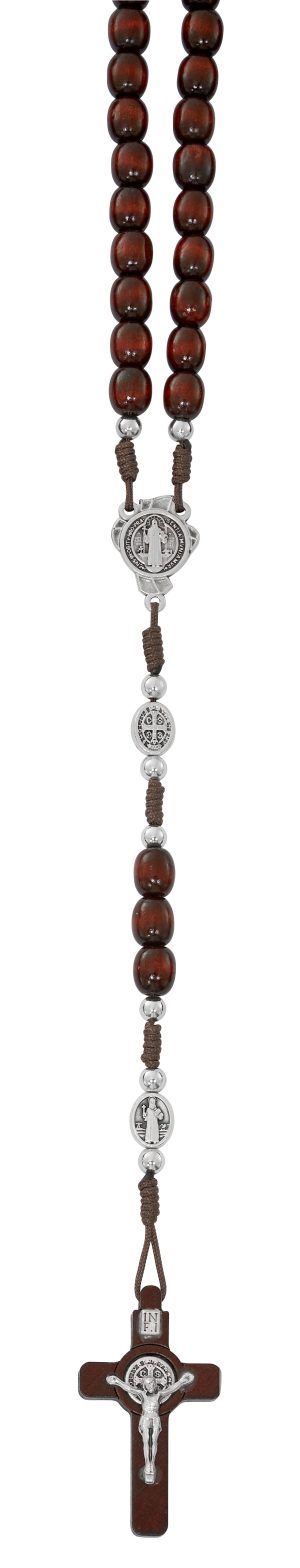 MAHOG WOOD ST. BENEDICT ROSARY ON HANGING CARD