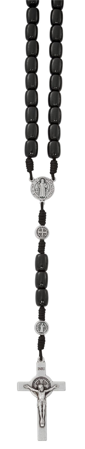 LARGE BLACK BENEDICT ROSARY ON HANGING CARD