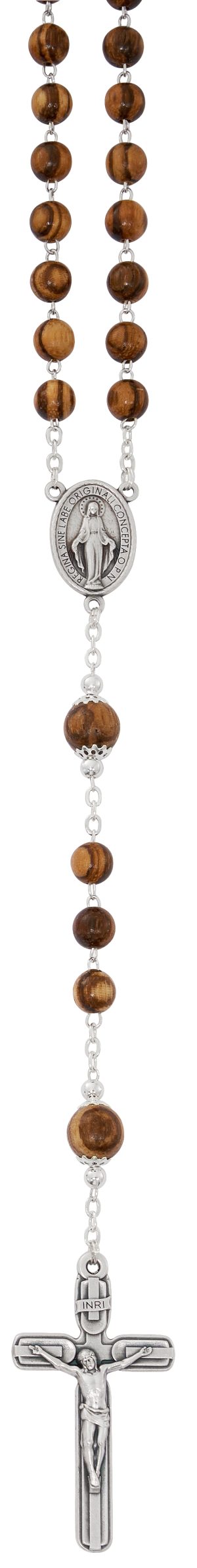 LARGE ZEBRA WOOD MIRACULOUS ROSARY ON HANGING CARD