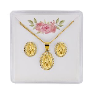 GOLD TONE CRY MIRACULOUS EARRINGS & PENDANT SET BOXED