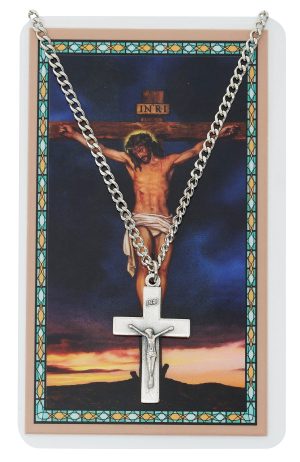 Silver ox Crucifx on 24" chain prayer card set