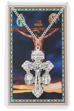 Silver ox Pardon Crucifx on 24" chain prayer card set