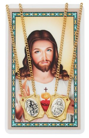 Scapular two-tone pendant 30" chain prayer card set