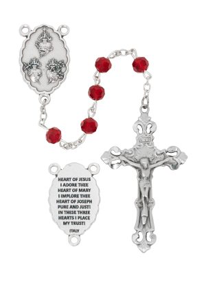 7MM GARNET TINCUT 3 HEART ROSARY DELUXE GIFT BOXED
